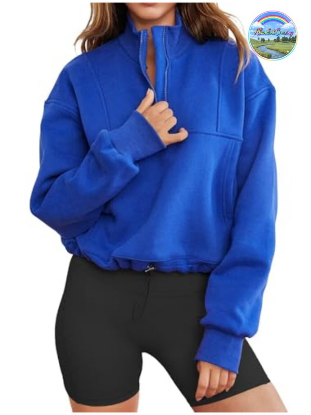 Womens Long Sleeve Half Zip Sweatshirt Oversized Crop Pullover Top